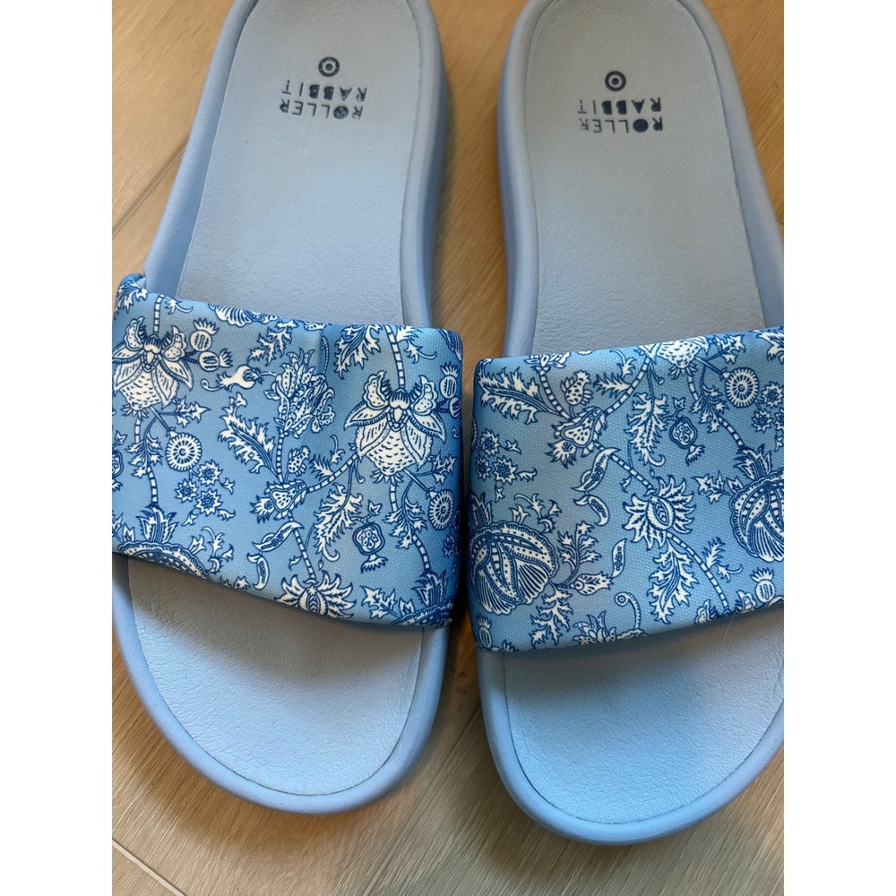 Roller Rabbit x Target Blue Floral Block Print Slide Sandals Womens Size 10 - Picture 2 of 6